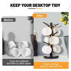 MyLifeUNIT wooden mug tree with smooth finish protects mugs