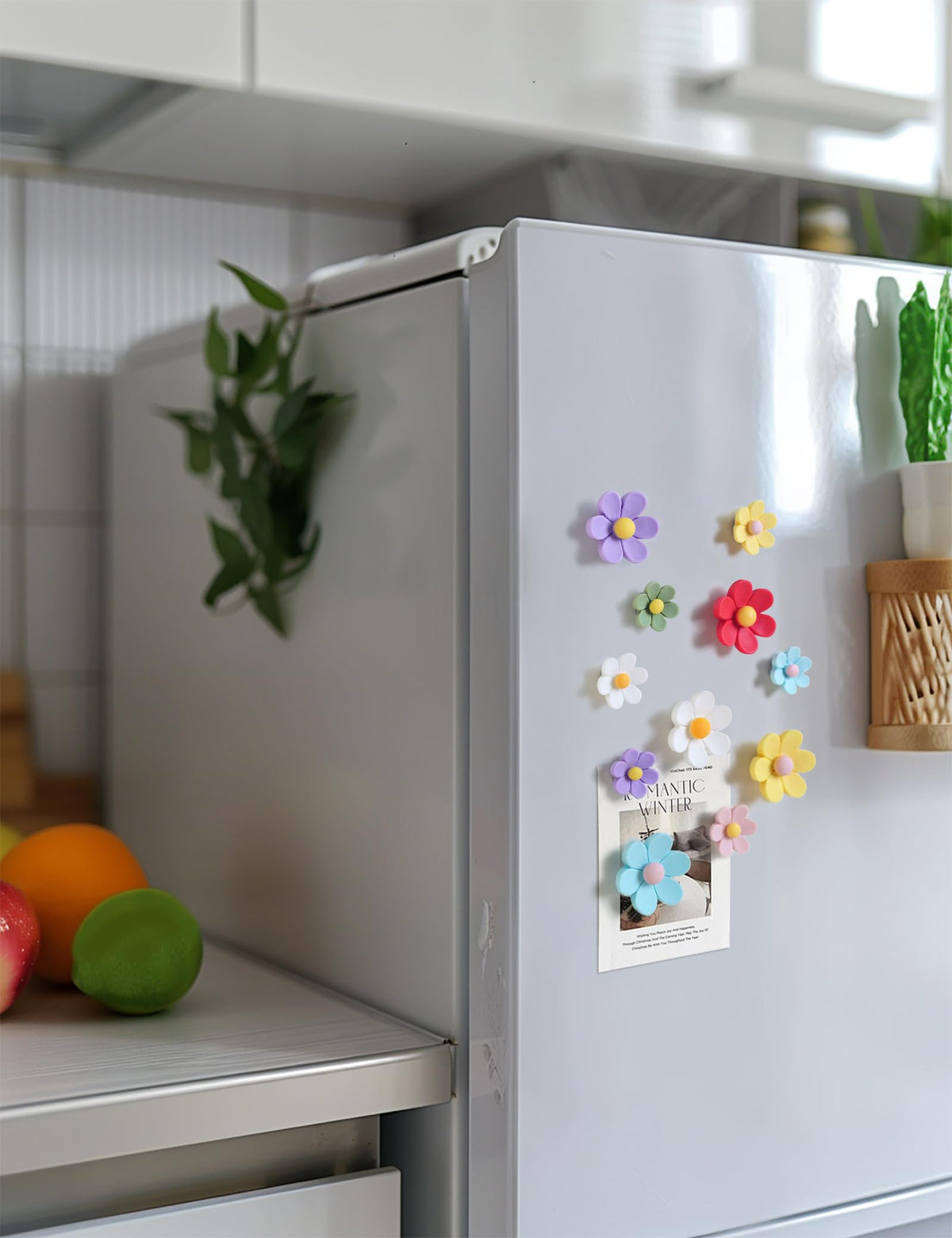 Mymazn fridge magnets with resin backing offer durable magnetic hold for lightweight papers.