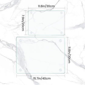 Mymonfif tempered glass cutting board 16x12 side view with anti-slip feet for stability.