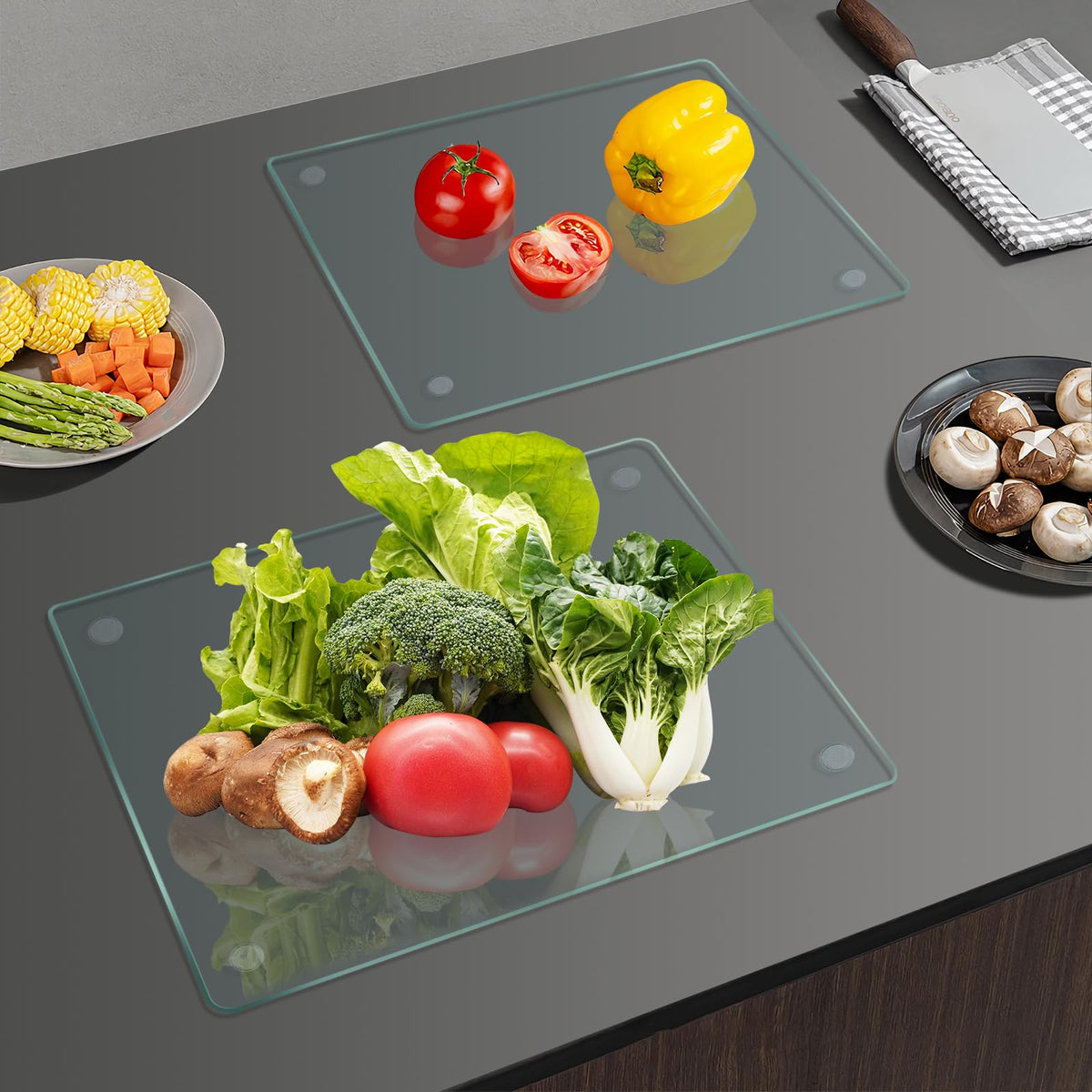 Mymonfif glass board used as serving plate for appetizers and cheese.
