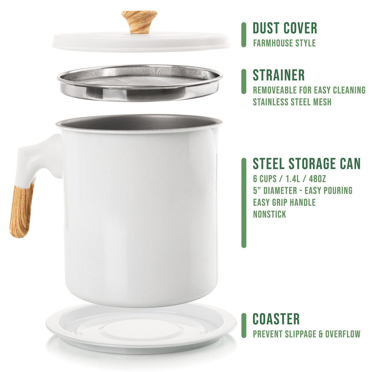 MYMOON HOME bacon grease container removable fine mesh strainer for clean reuse.