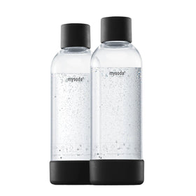 Mysoda premium carbonating bottles 1L black 2-pack for versatile sparkling water at home.