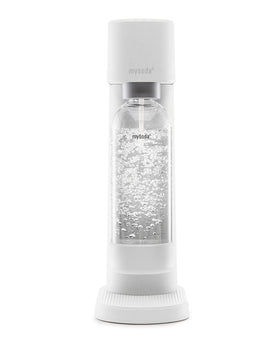 Mysoda premium carbonating bottle 1L in white, award-winning design for stylish home use.