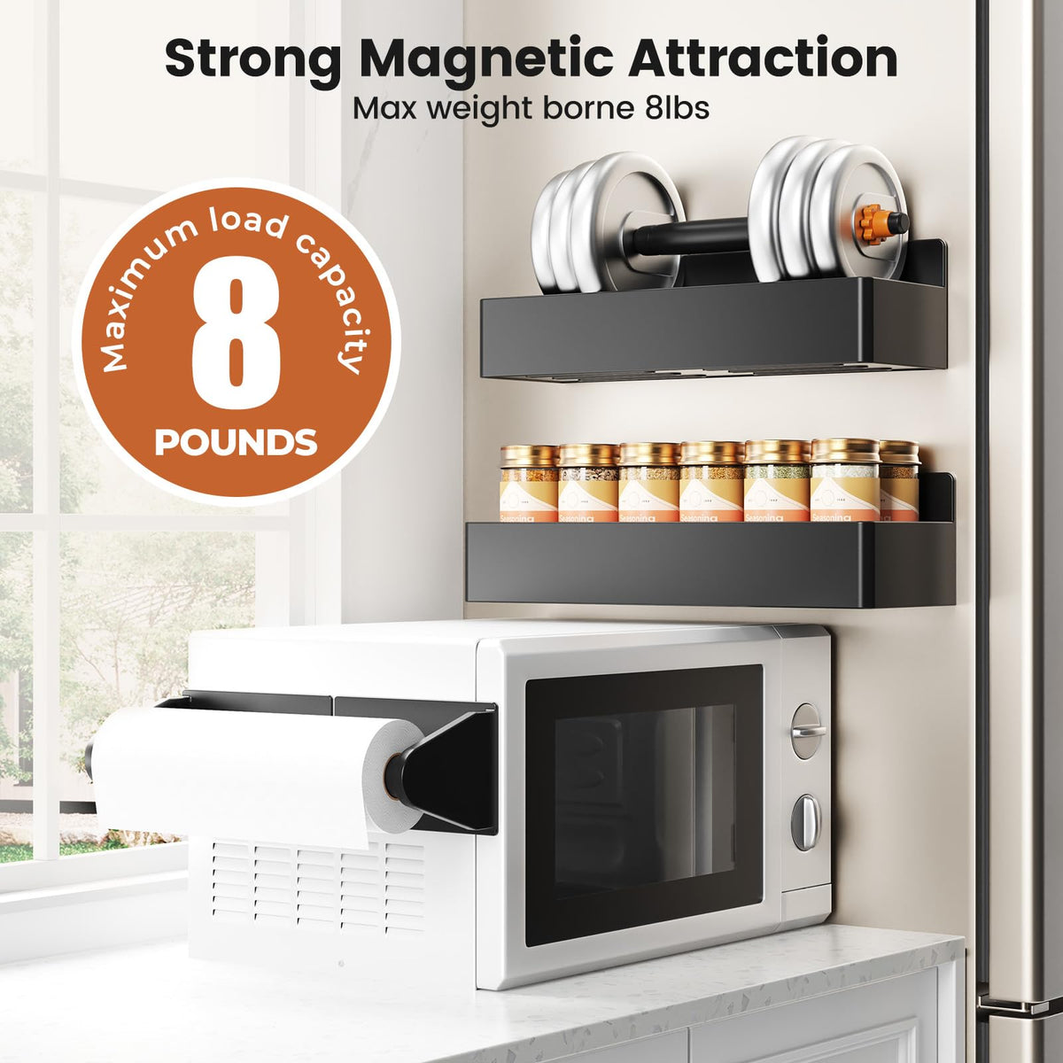 Mystozer deepened basket on magnetic shelf holds larger items neatly.