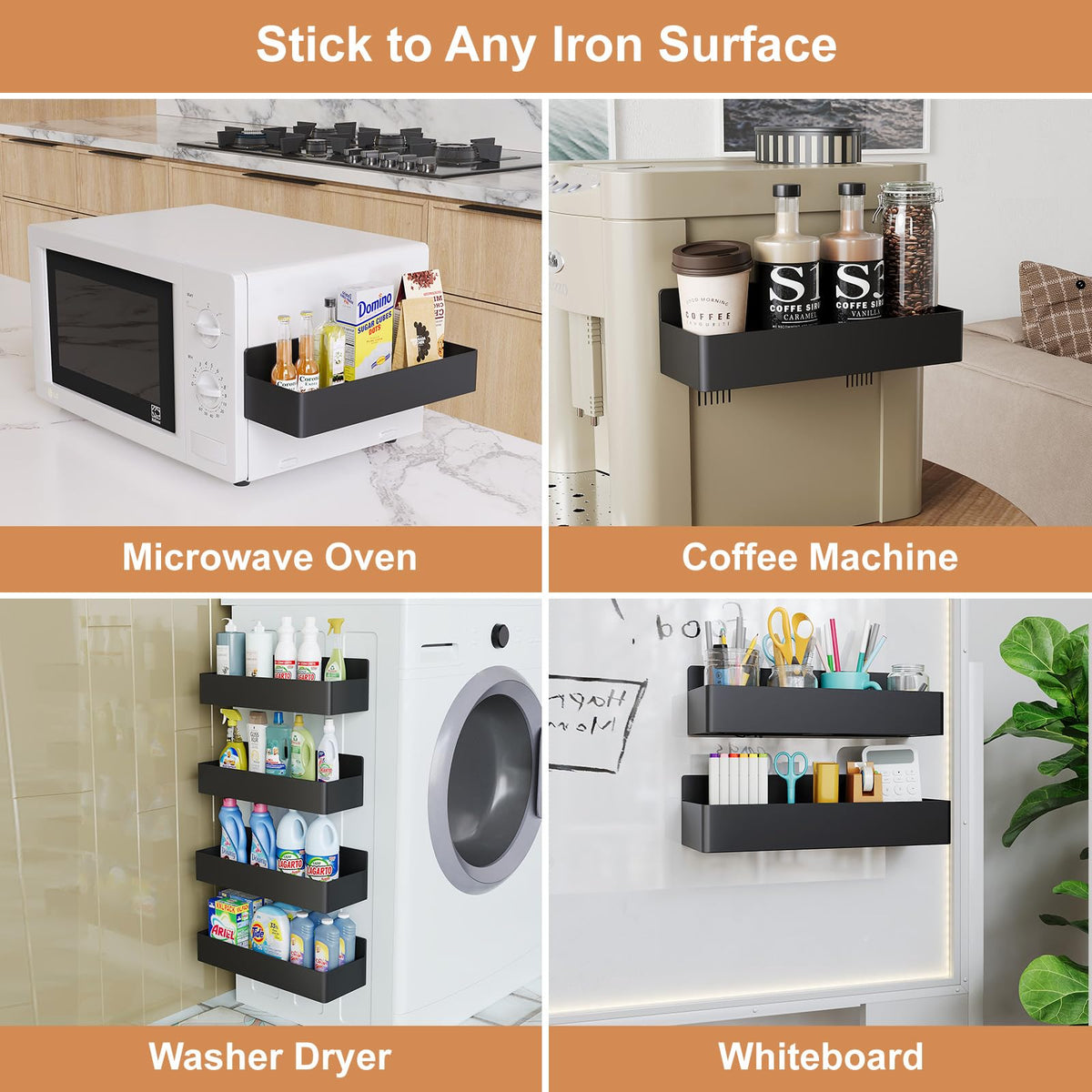 Mystozer durable plastic magnetic rack provides sturdy fridge-side storage.