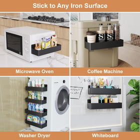 Mystozer durable plastic magnetic rack provides sturdy fridge-side storage.