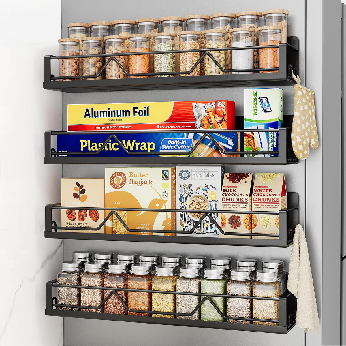 Mystozer magnetic spice rack on fridge doubles storage with no drilling