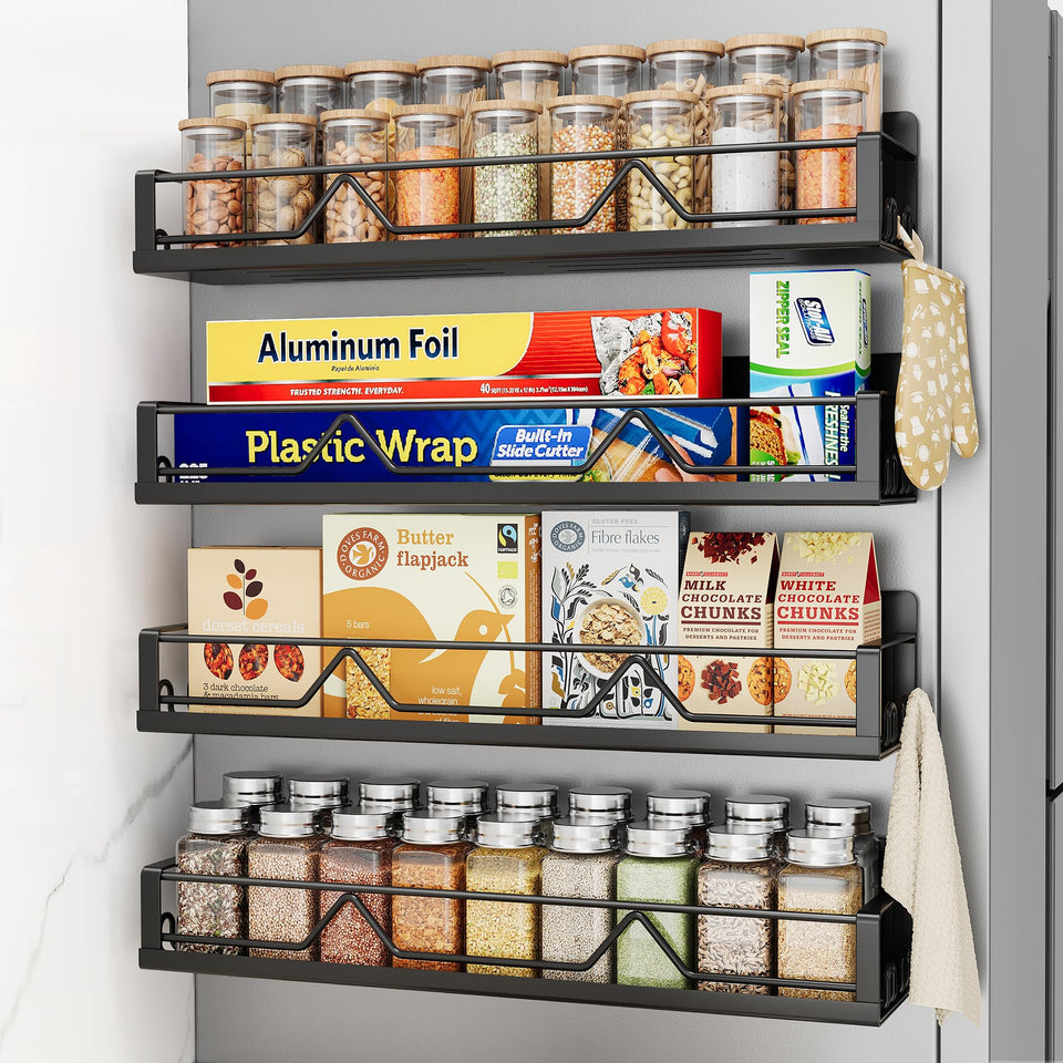 Mystozer magnetic spice rack on fridge doubles storage with no drilling