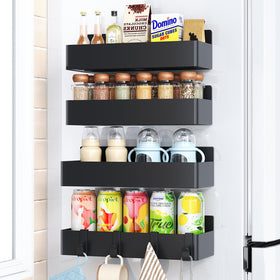 Mystozer magnetic spice rack on fridge in black keeps spices organized.