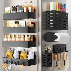 Mystozer magnetic spice rack on fridge provides quick, organized spice access.
