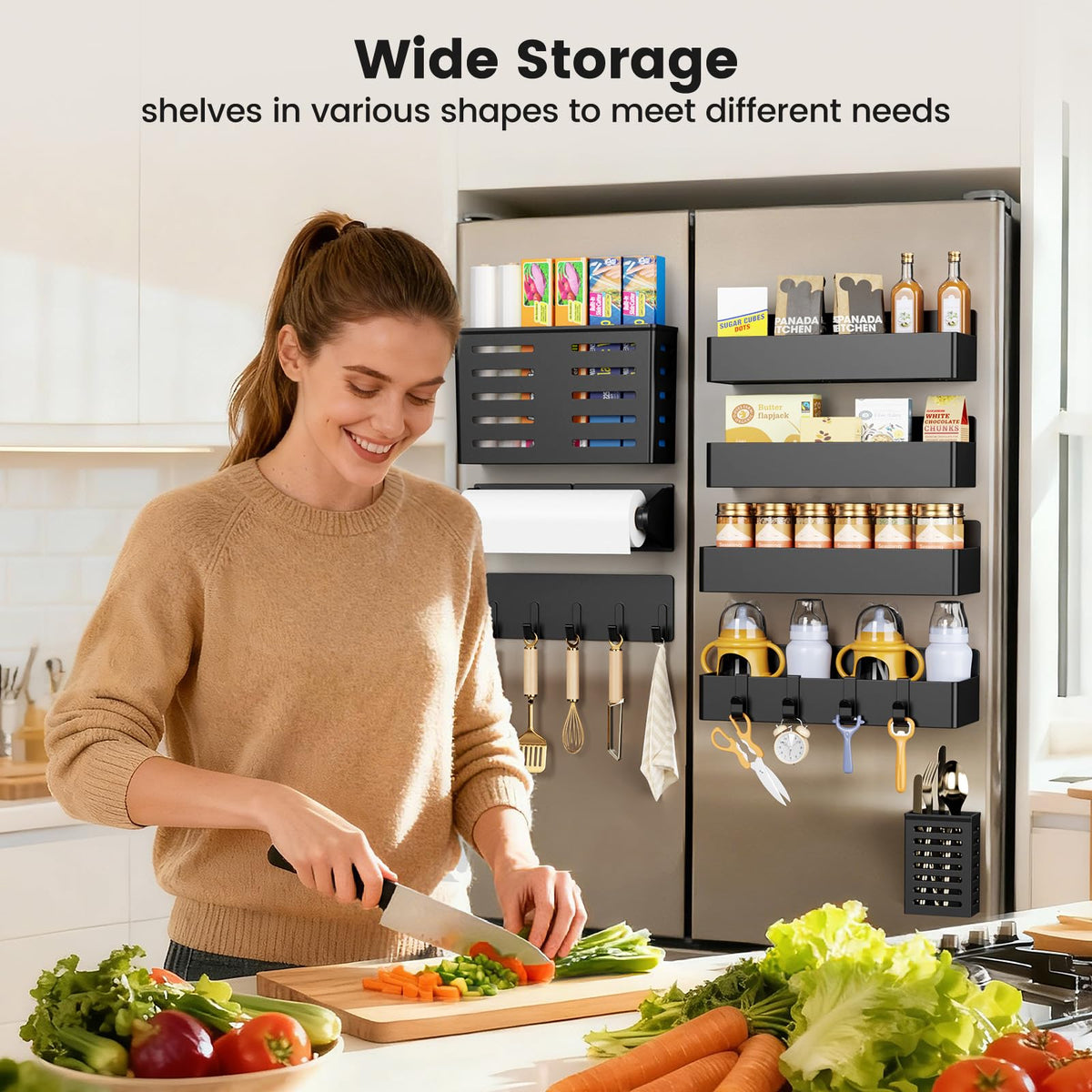 Mystozer versatile shelf works on fridges, microwaves, ovens, and more.