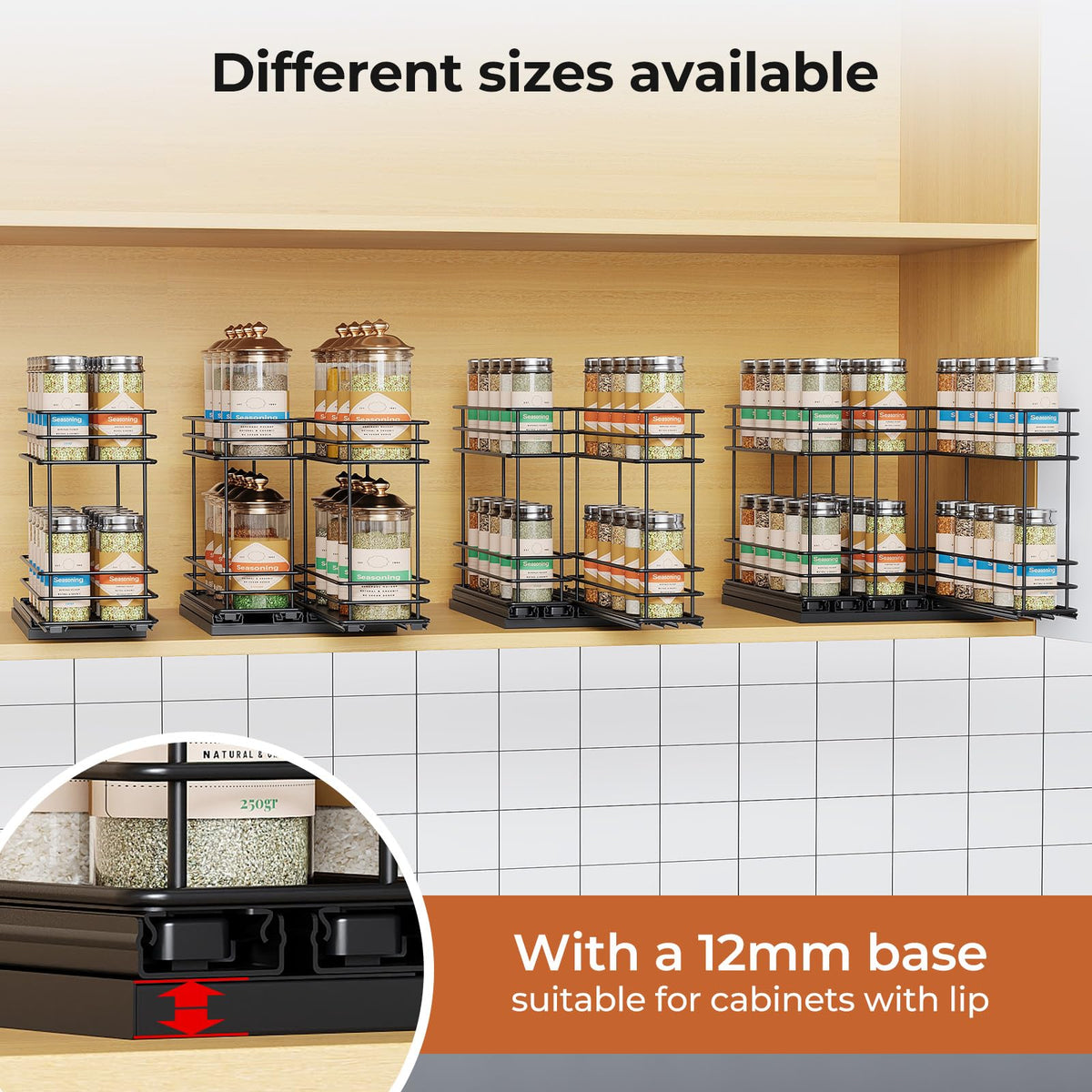Mystozer pull-out spice rack in cabinet fits most kitchens