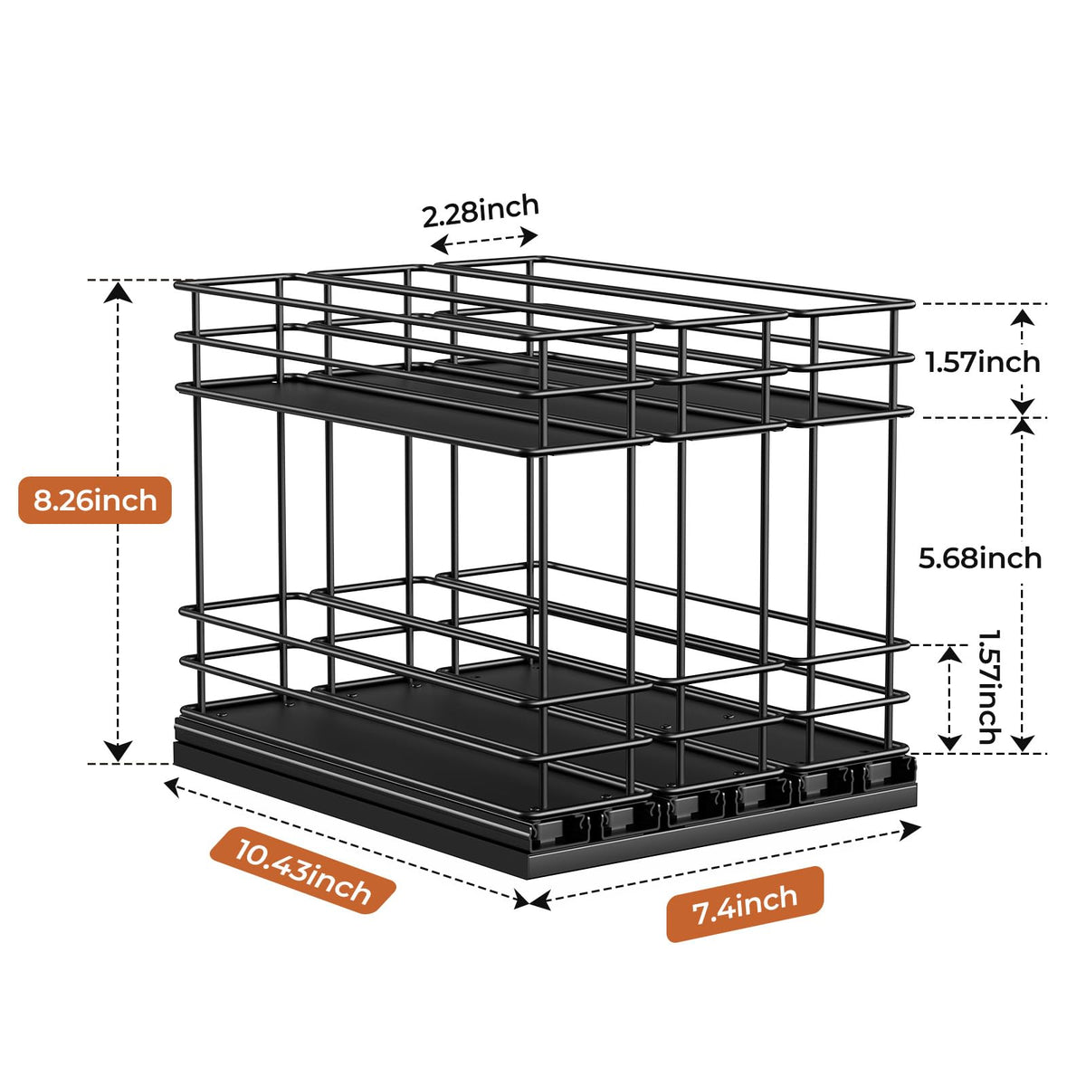 Mystozer pull-out spice rack two tiers for organized spice storage