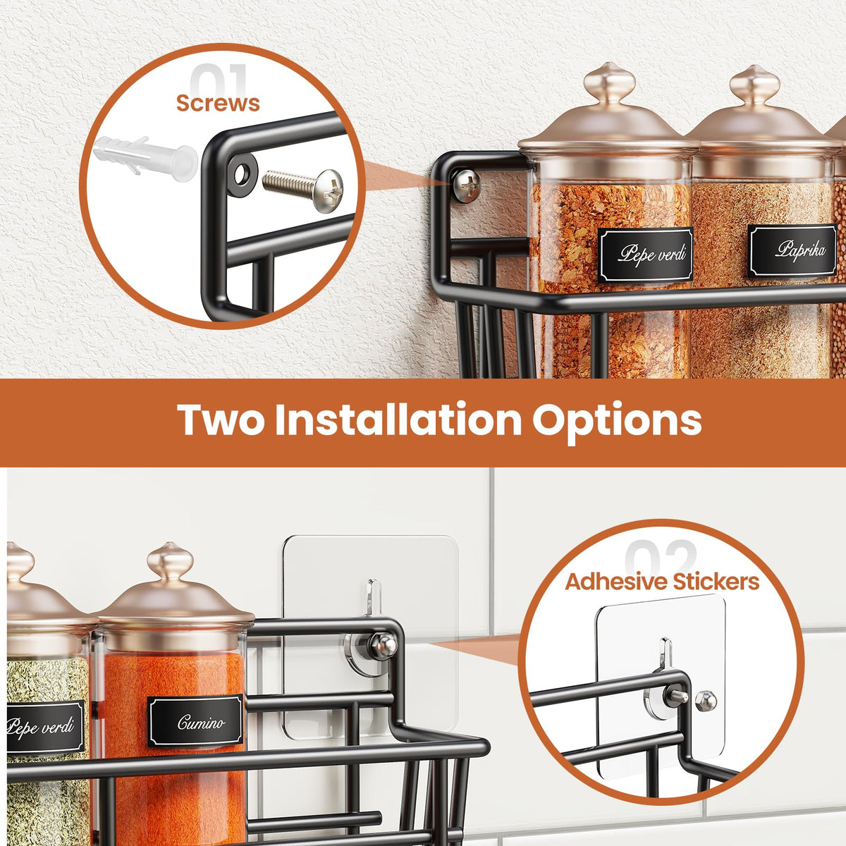 Mystozer five-tier unit mounted inside cabinet boosts counter space.