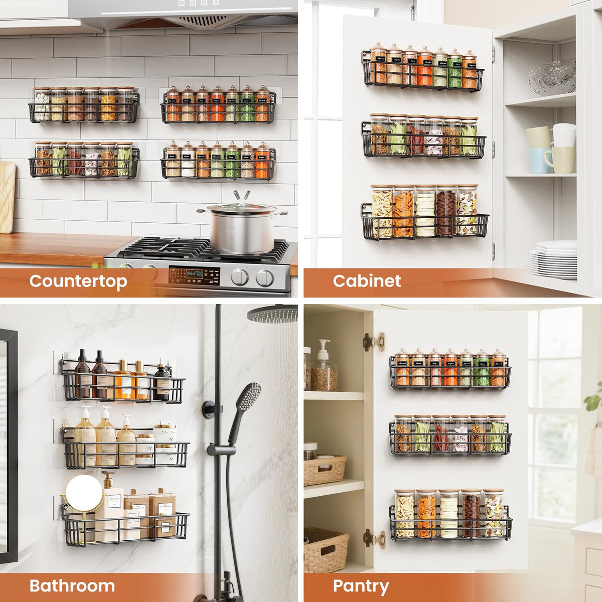 Mystozer black spice rack close-up highlights simple hardware.