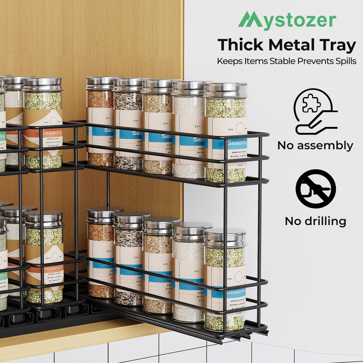 Mystozer spice rack dual slide rails provide stable layers