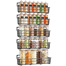 Mystozer wall-mount five-tier spice rack keeps jars within reach.