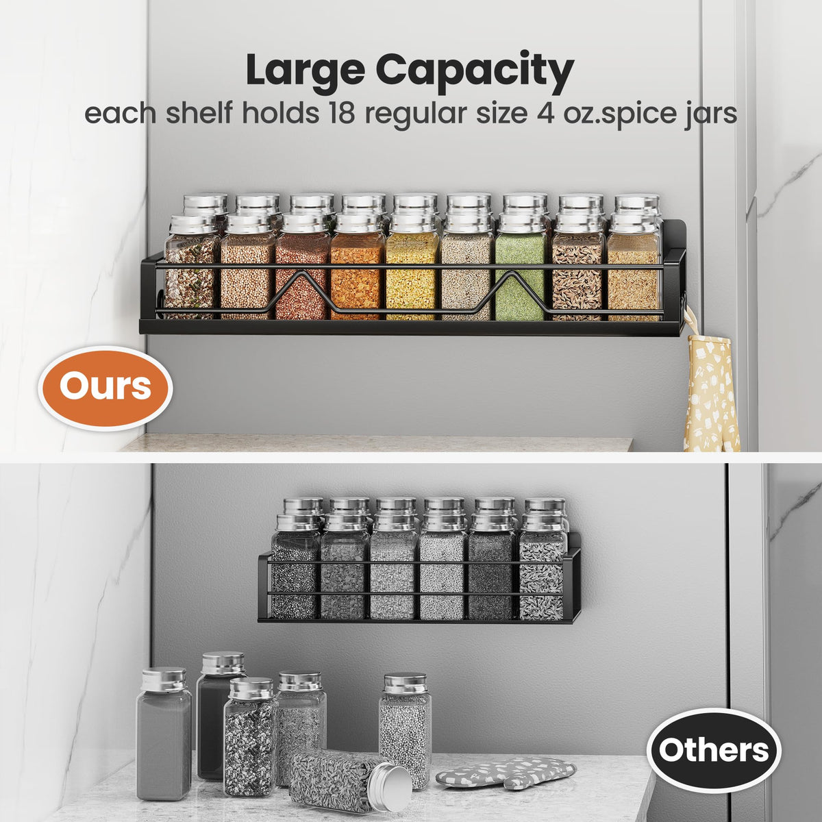 Mystozer wide double storage spice rack for jars and bottles