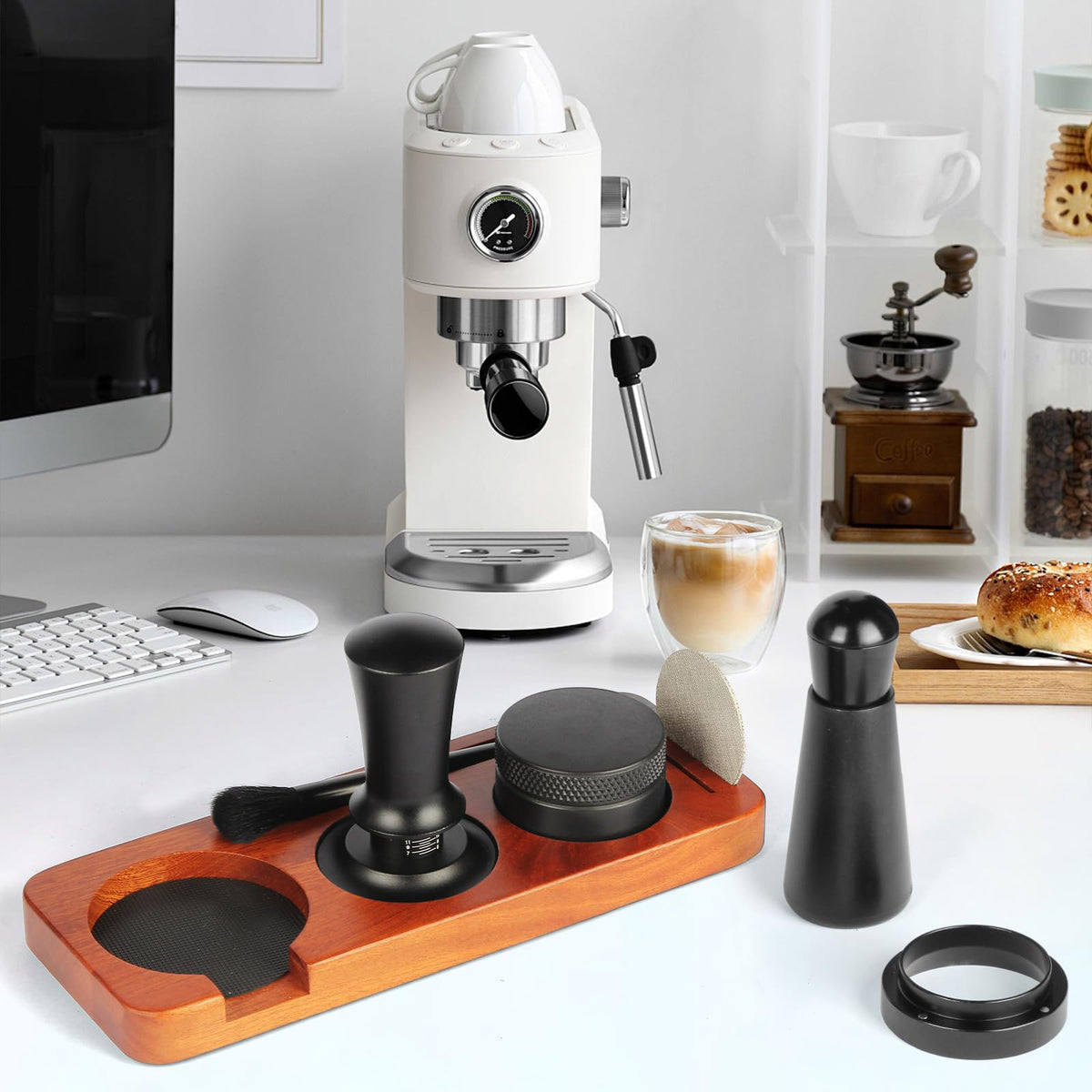 Mytdkxin wood tamping station provides stable support and rustic style for tamping.