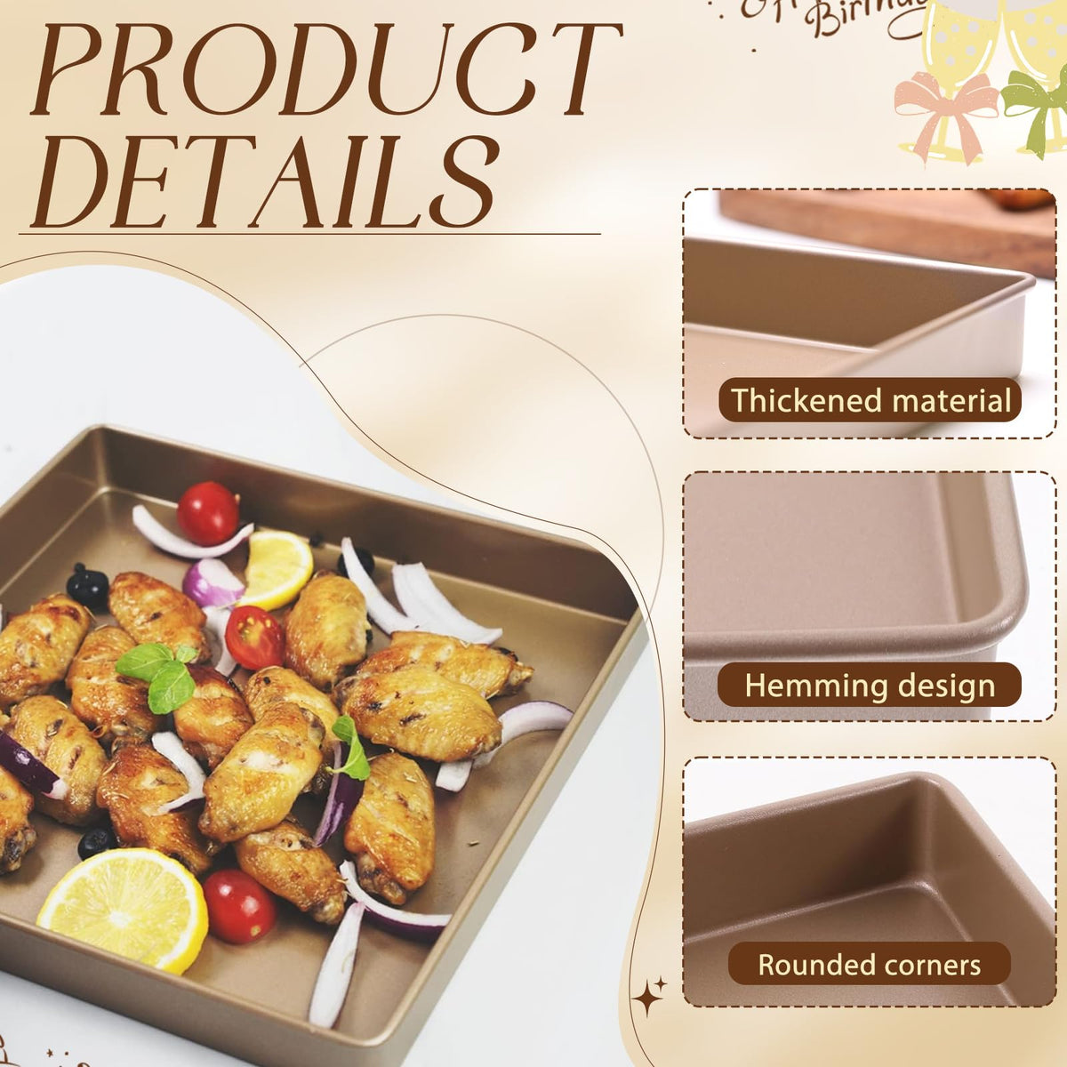 Myyaowl carbon steel baking pan construction emphasizes sturdy, warp-resistant performance and even heating.