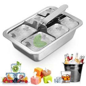 Myyaowl six-cube metal ice tray showcases robust stainless steel construction for long-lasting cooling.
