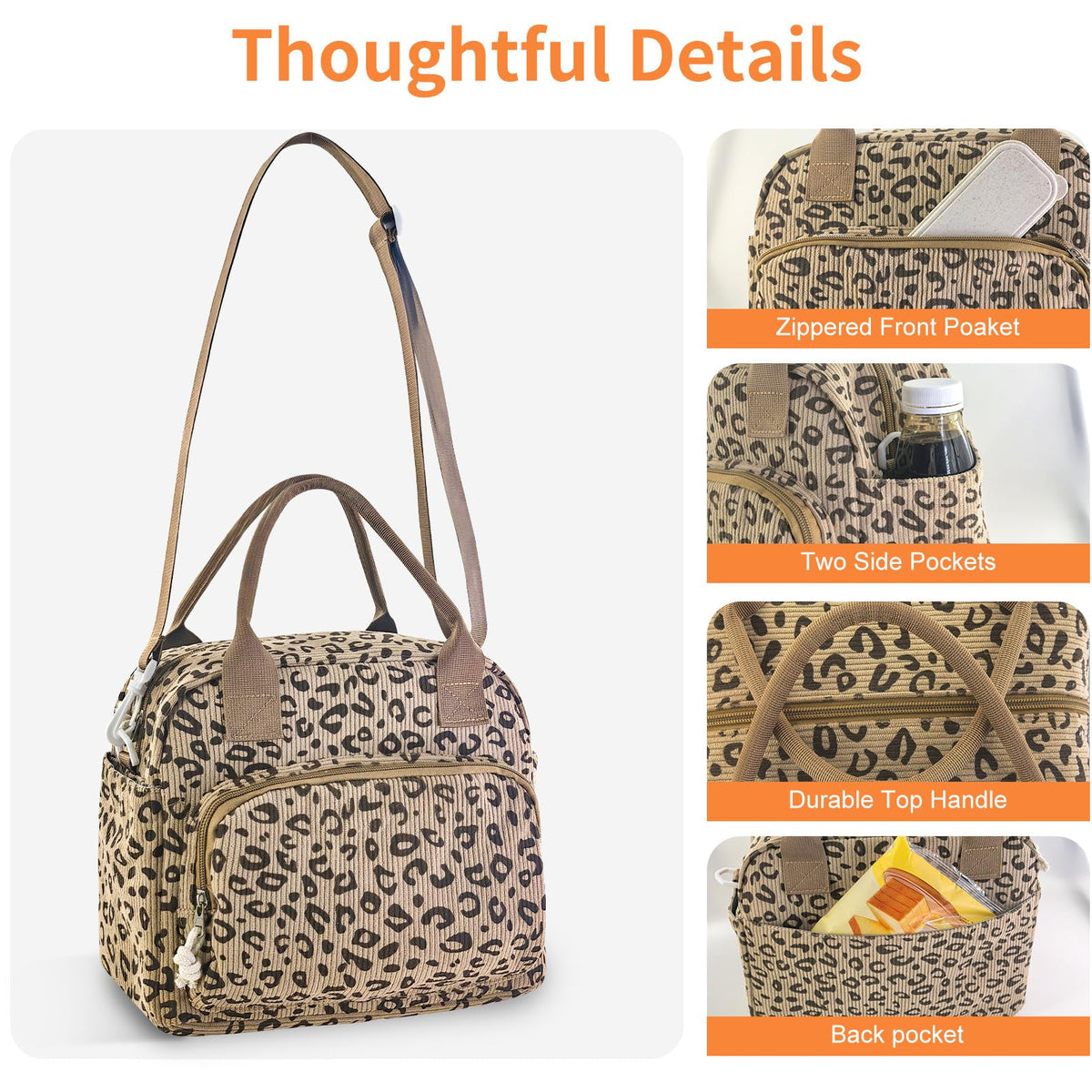 Mziart leopard print lunch box ideal for work or travel daily use.