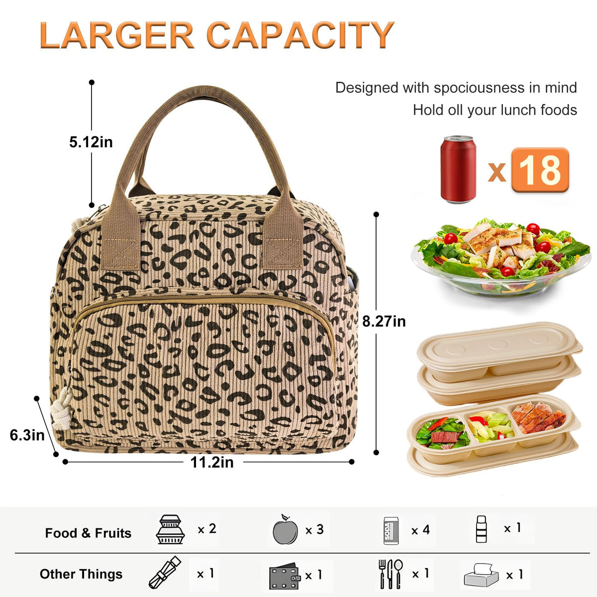 Mziart leopard print lunch box insulated lining keeps foods at temperature.