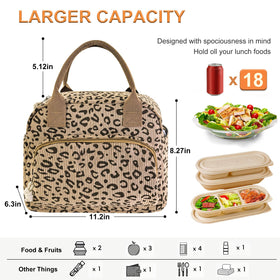 Mziart leopard print lunch box insulated lining keeps foods at temperature.