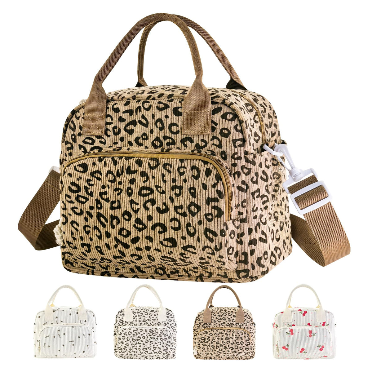 Mziart leopard print lunch box open with organized compartments for easy access.