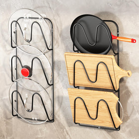 MZTOOL 2-pack pot lid organizer under cabinet with six adjustable slots keeps lids tidy.