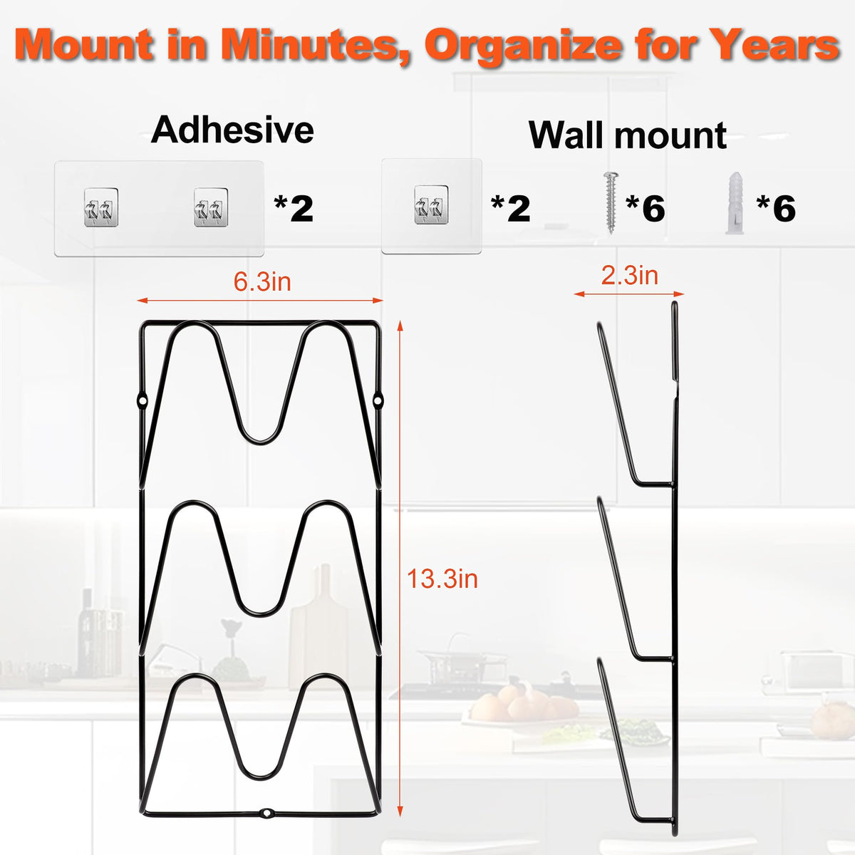 MZTOOL 6-slot lid organizer ideal for cabinets or wall-mount near the stove.