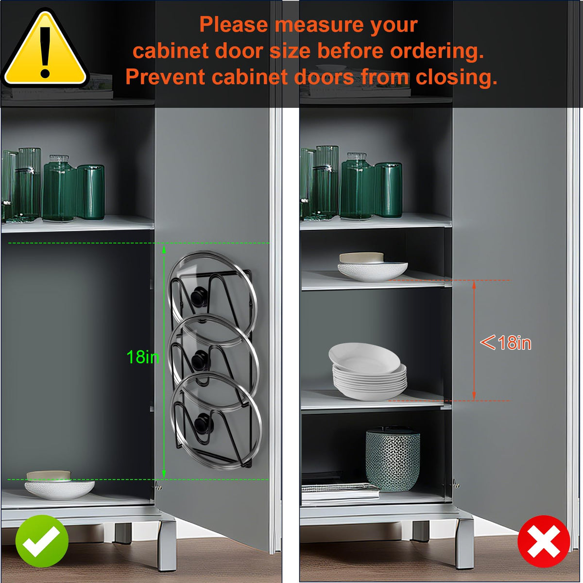 MZTOOL rustproof lid organizers mounted inside cabinet reduce clutter and save space.