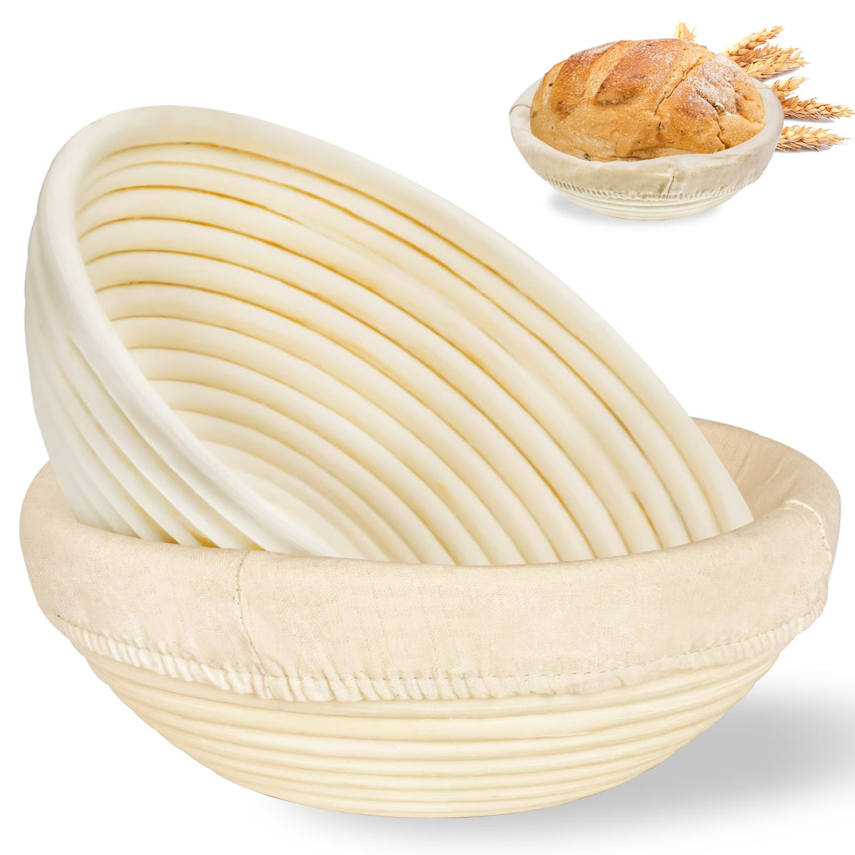 MZUOTU Banneton round bread proofing basket set of 2 with liners for even fermentation.
