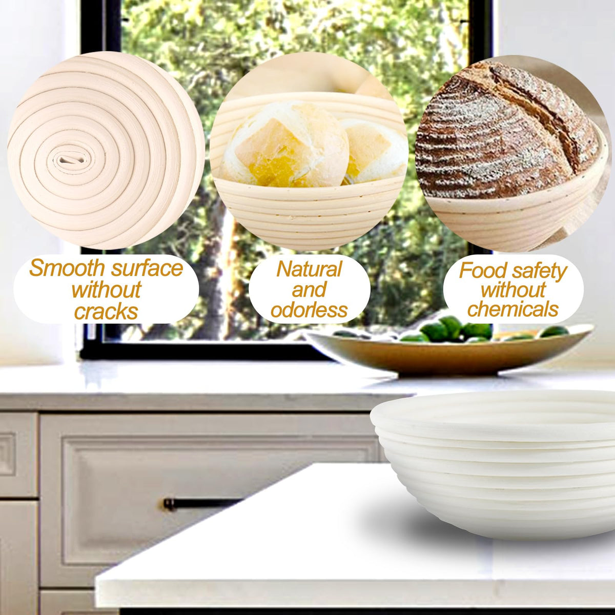 MZUOTU 9-inch banneton helps shape boules and batards for artisan loaves.