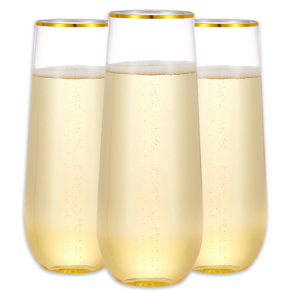 N9R 12-pack champagne flutes with gold rim for weddings