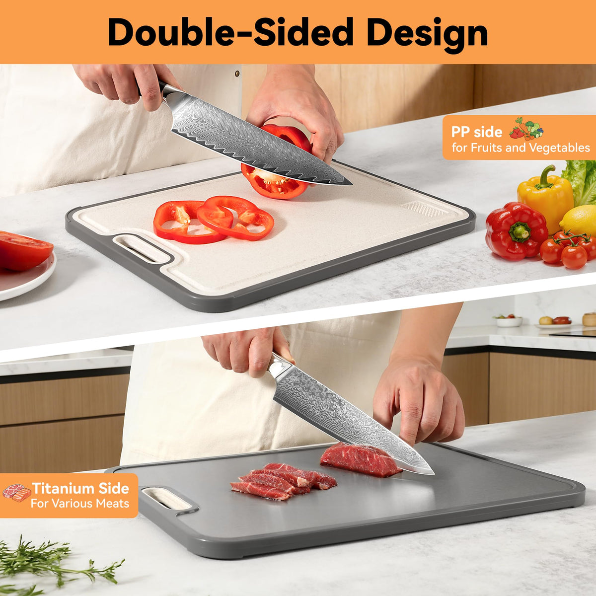 Naanyo titanium cutting board anti-slip base stays stable while you chop.