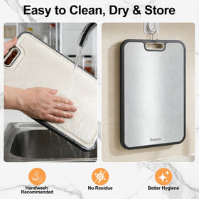 Naanyo titanium cutting board doubles sided design helps keep meat and produce separate.