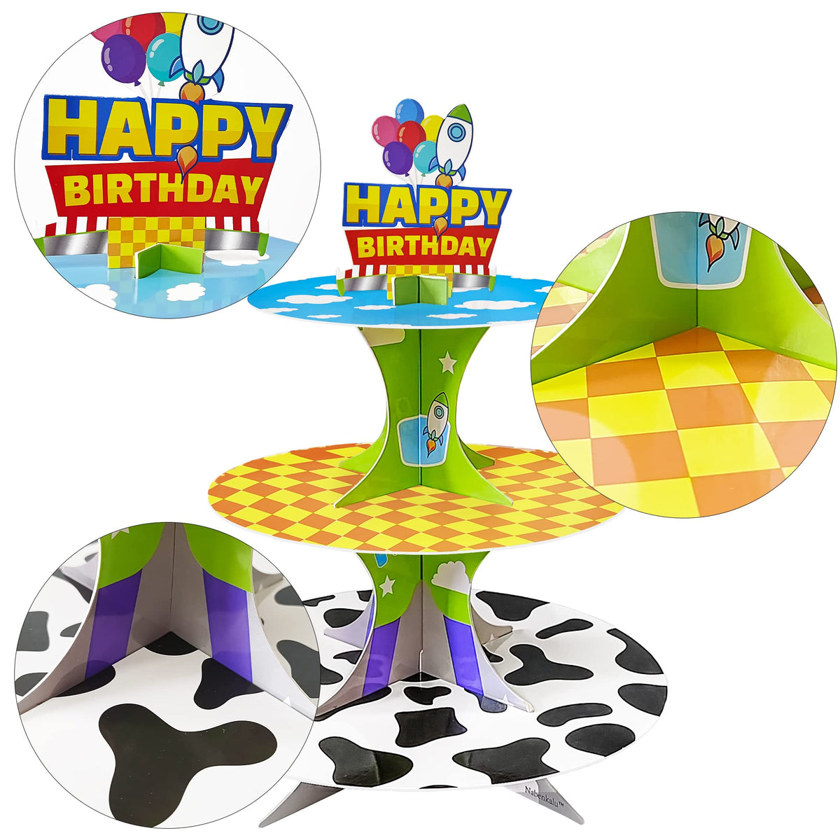 Nabenkalu baby shower dessert display stand for snacks and cupcakes.