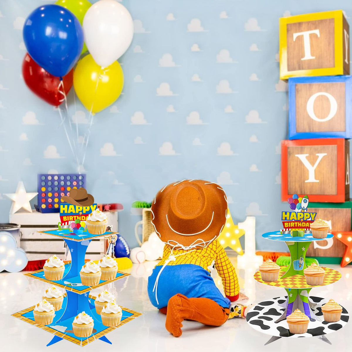 Nabenkalu dessert tower holder showcases snacks with playful cartoon styling for birthdays and celebrations.