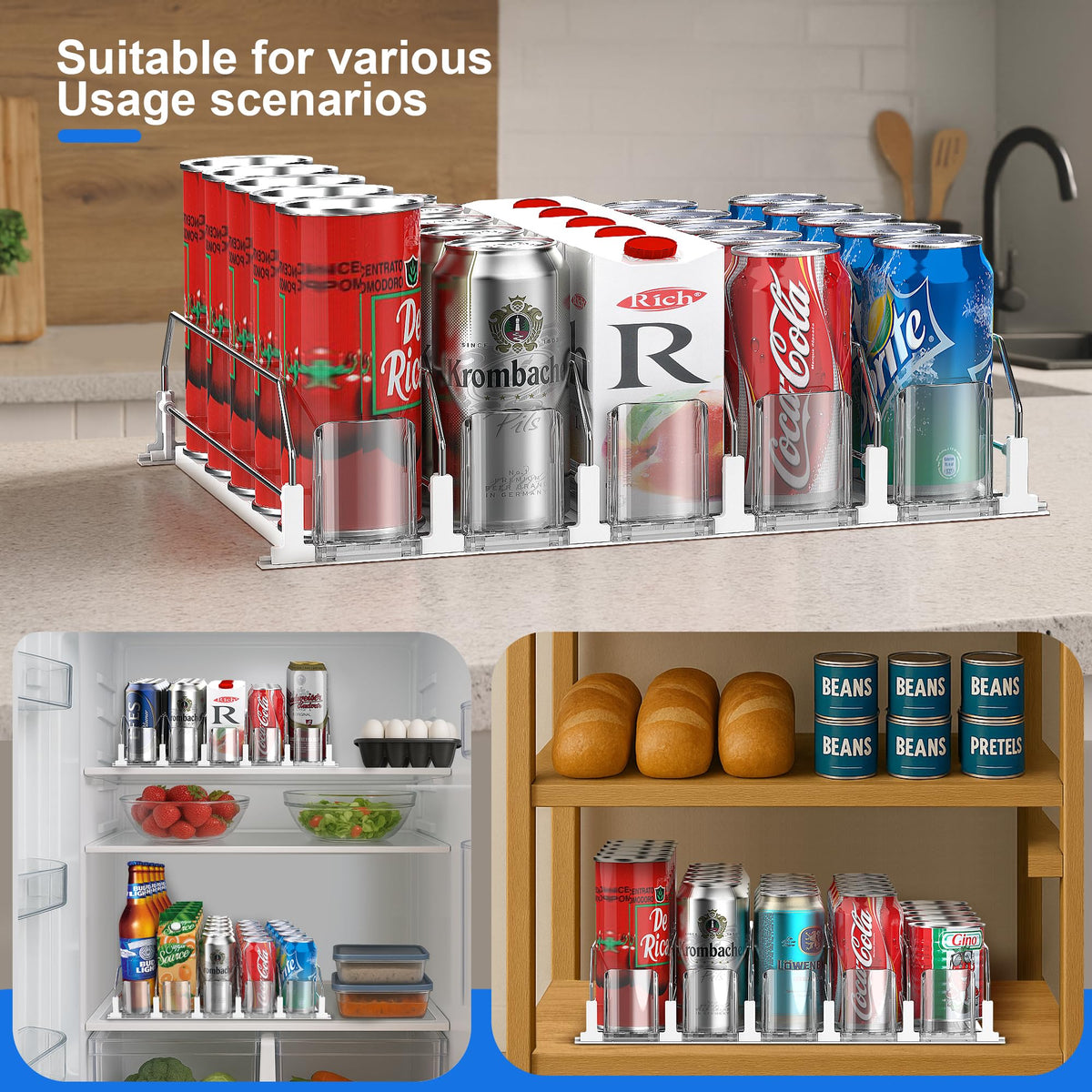 Nabobt fridge organizer shows adjustable width in use