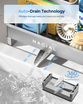 Nacial adjustable-base sponge holder fits any sink height for versatile installation.