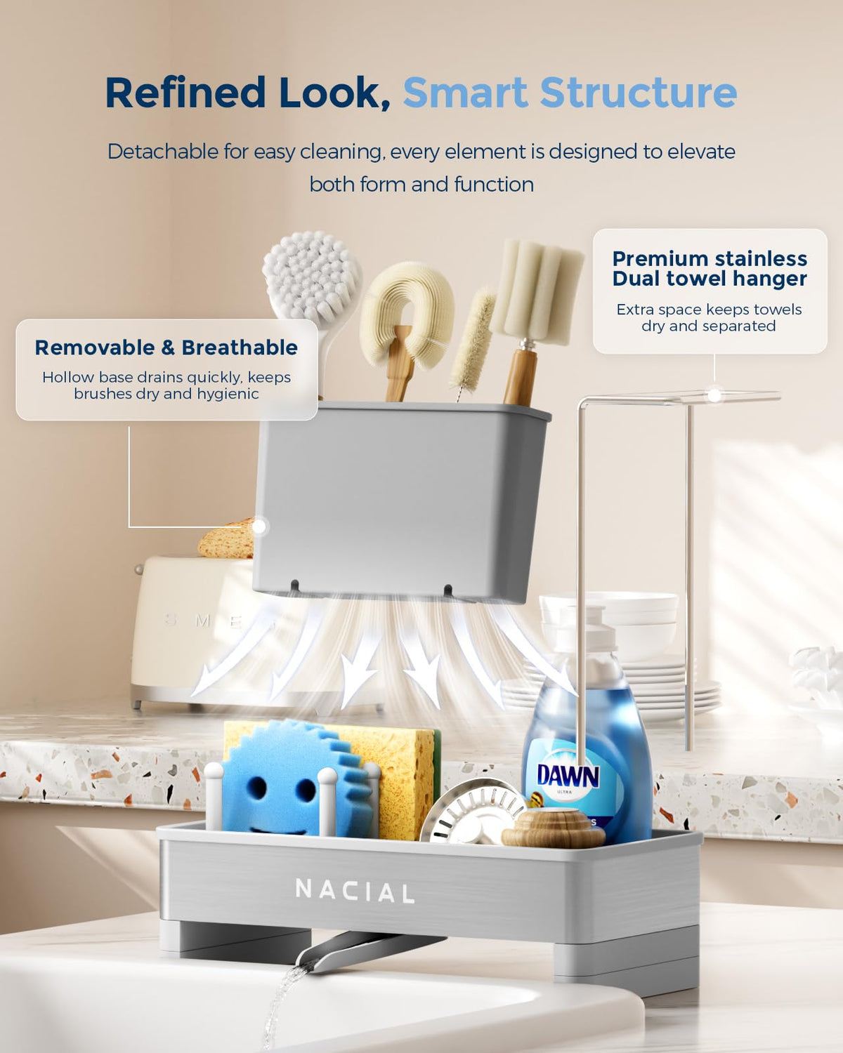 Nacial detachable components allow thorough cleaning and easy maintenance.