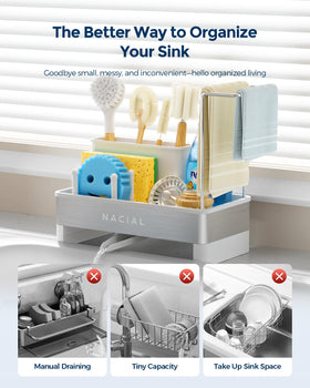 Nacial sink caddy made of 304 stainless steel resists rust for lasting use.