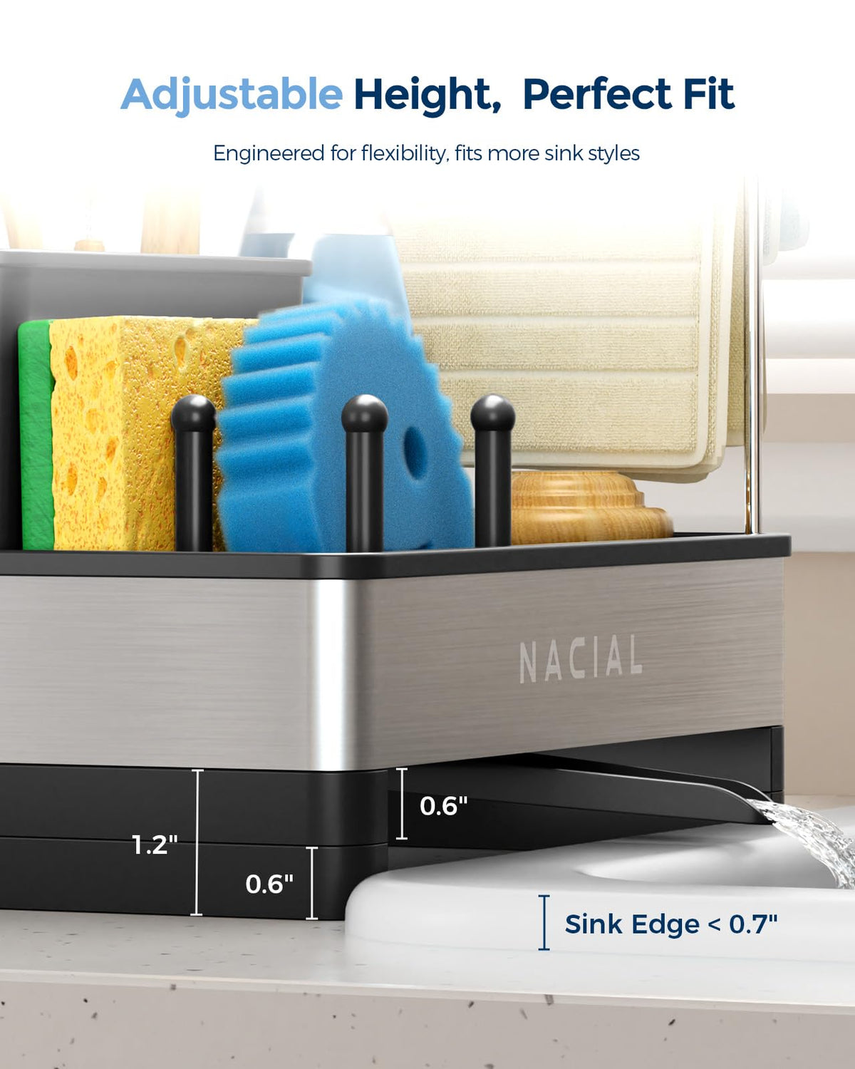 Nacial auto drain design prevents water pooling and keeps area clean
