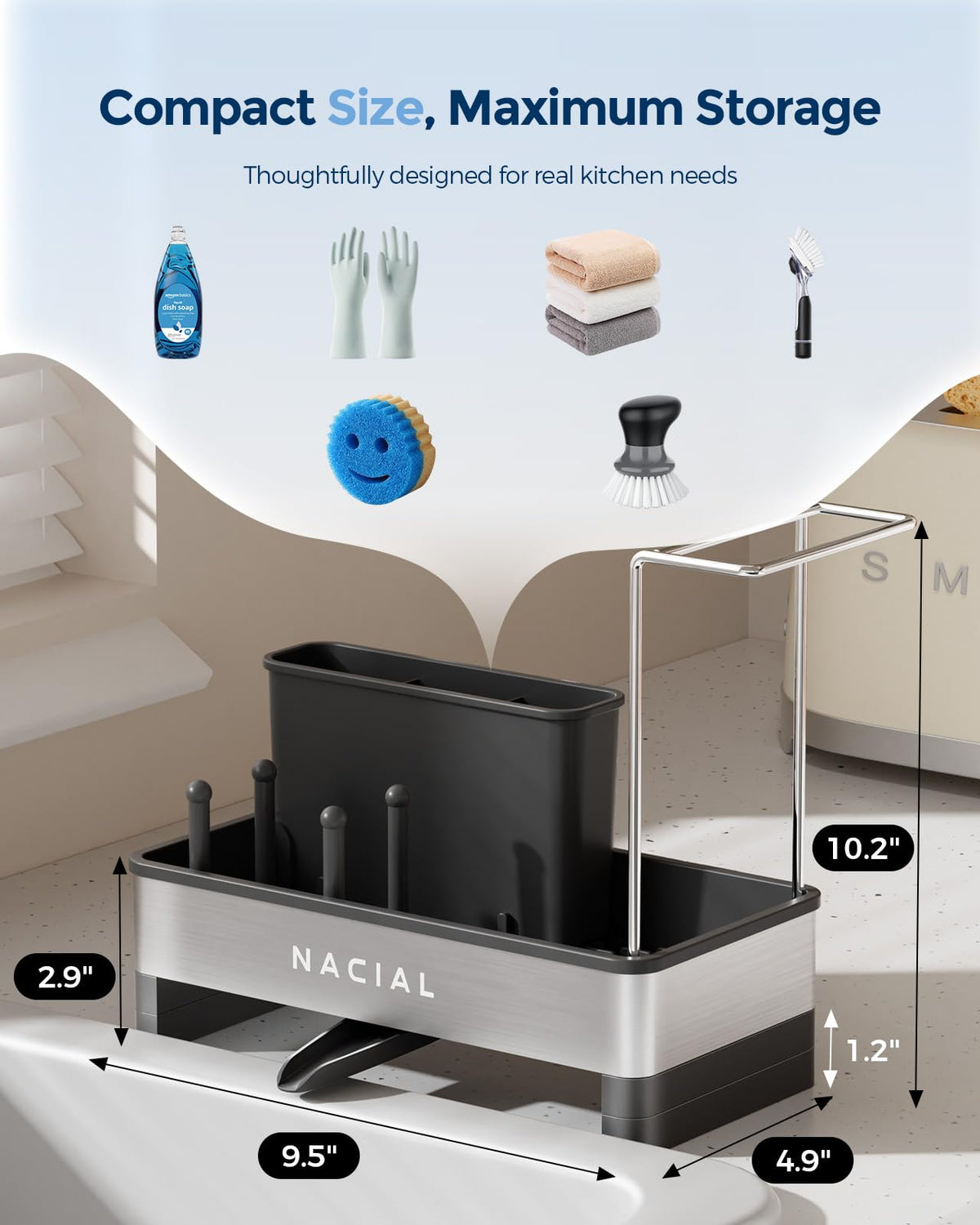 Nacial sink caddy with dual towel racks keeps towels accessible and air-dried