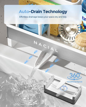 Nacial sink caddy with two towel racks keeps towels within reach and dry.