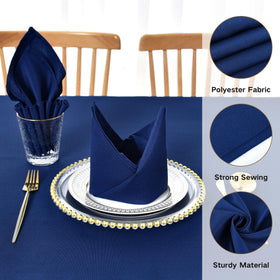 Nacuci dining table setup with navy napkins elevating table aesthetics.