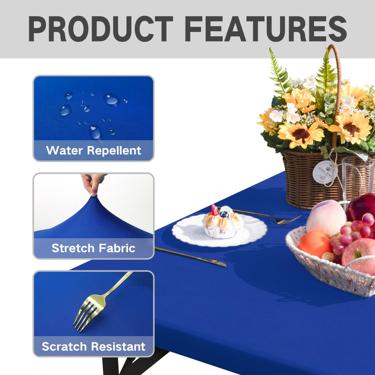 Nacuci durable fitted blue table cover enhancing home dining decor