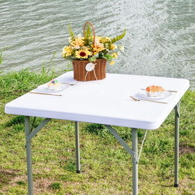 Nacuci square fitted table cover in white with elastic edge for a secure fit.