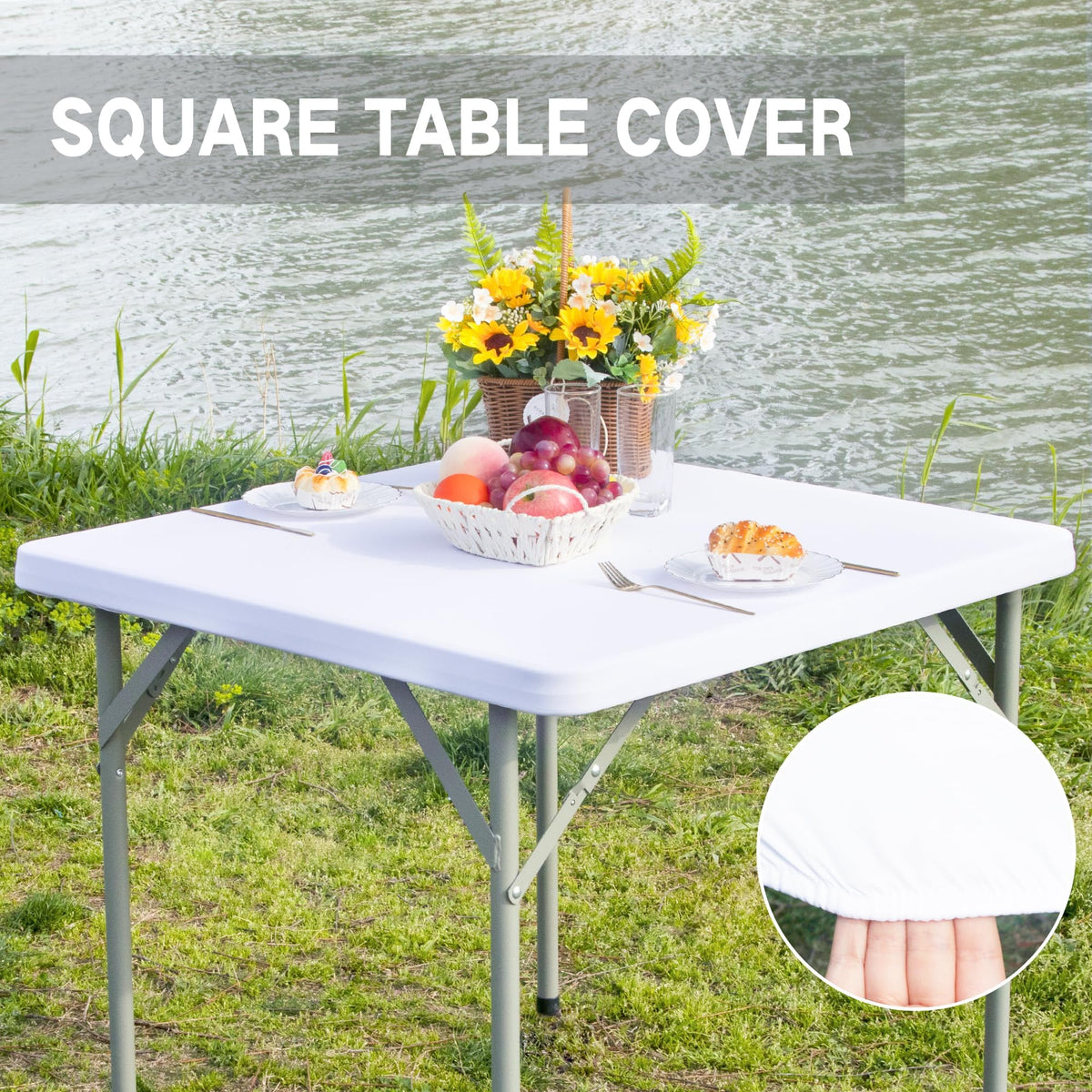 Nacuci stretch table top cover provides snug protection during meals and events.